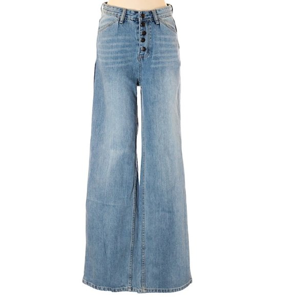 Nasty Girl High Rise Wide Leg Button Up Denim Flared Jeans - Picture 1 of 9